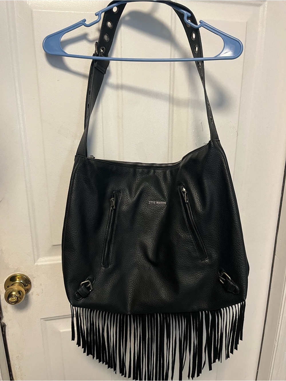 Steve Madden Black Fringe Leather Shoulder Bag NWOT